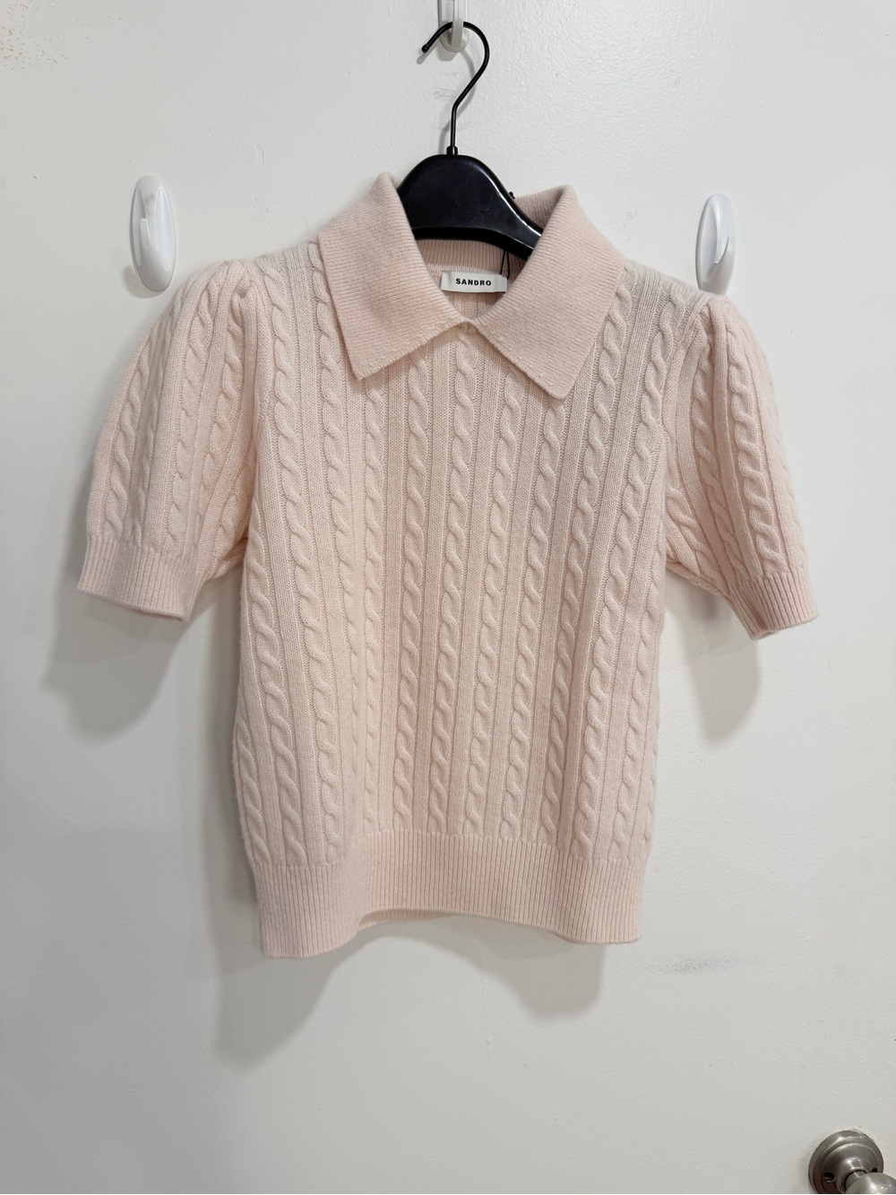 Sandro NWT Pink Cable Knit Polo Top with Bow